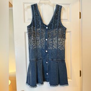 Anthropologie Pilcro Sparkle Denim Button-Front Mini Dress. Dark Size Medium